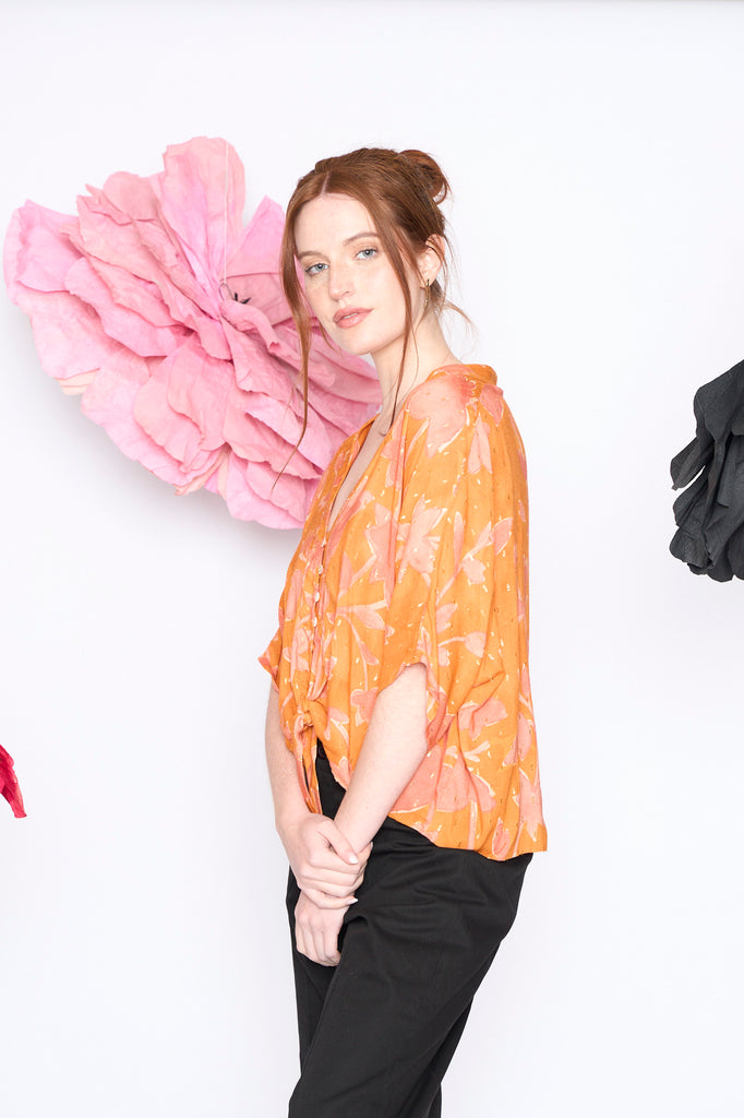 Guayabera Mila coral brillos