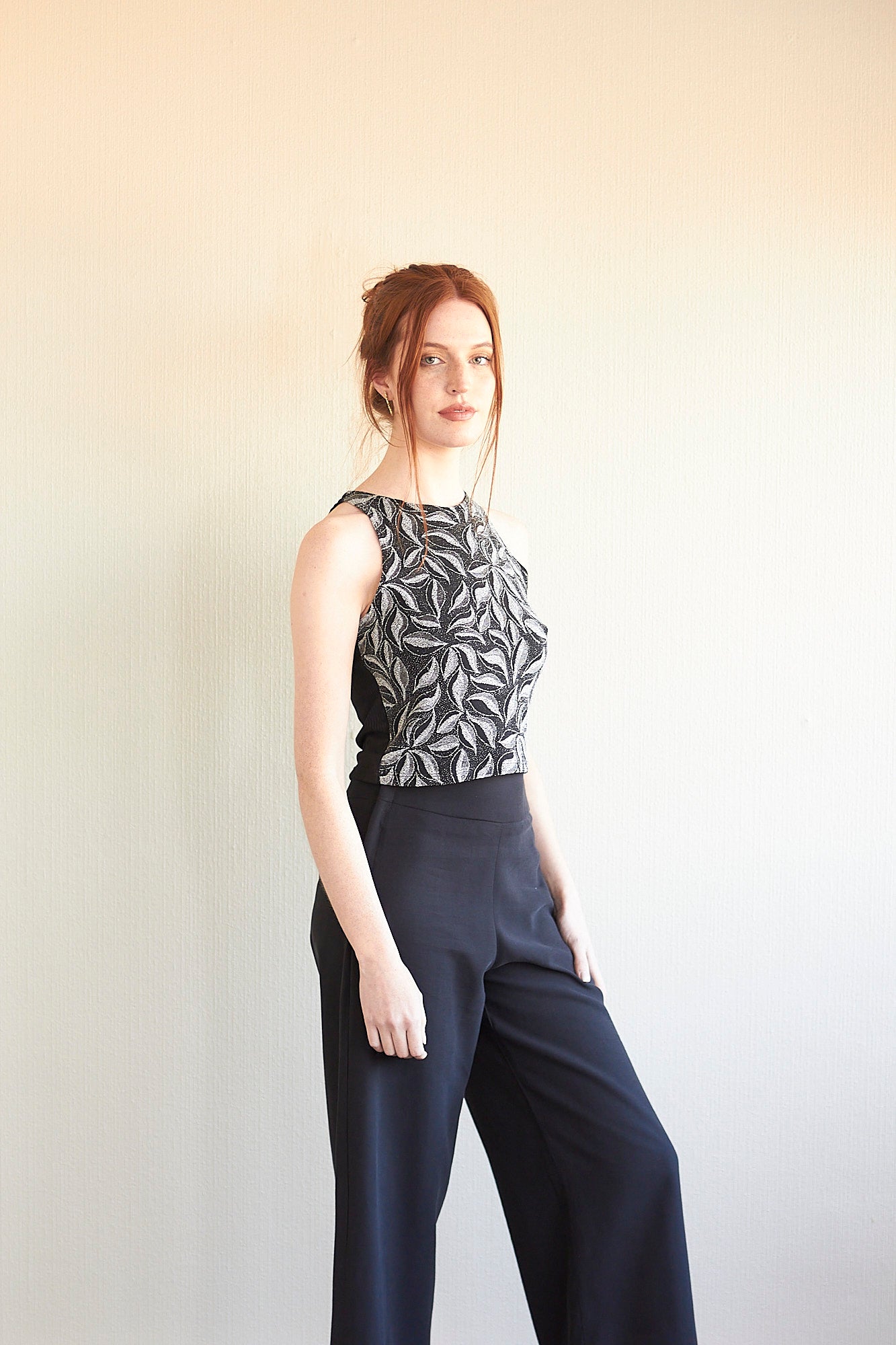 Crop top Amanda brillos hoja plateados