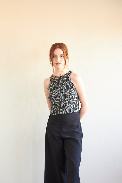 Crop top Amanda brillos hoja plateados