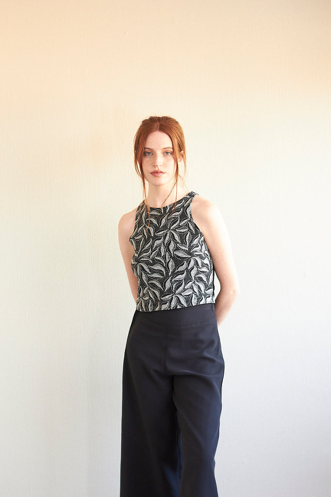 Crop top Amanda brillos hoja plateados