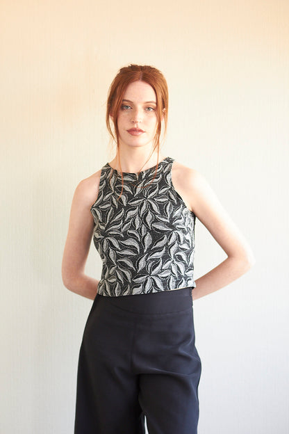 Crop top Amanda brillos hoja plateados