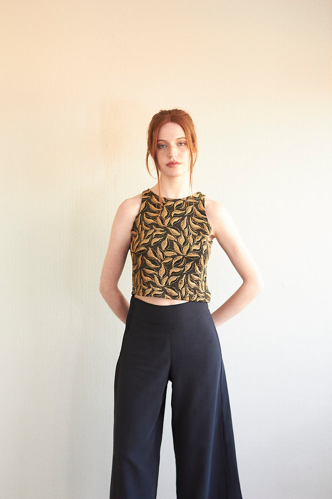 Crop Top Amanda hojas brillos dorados