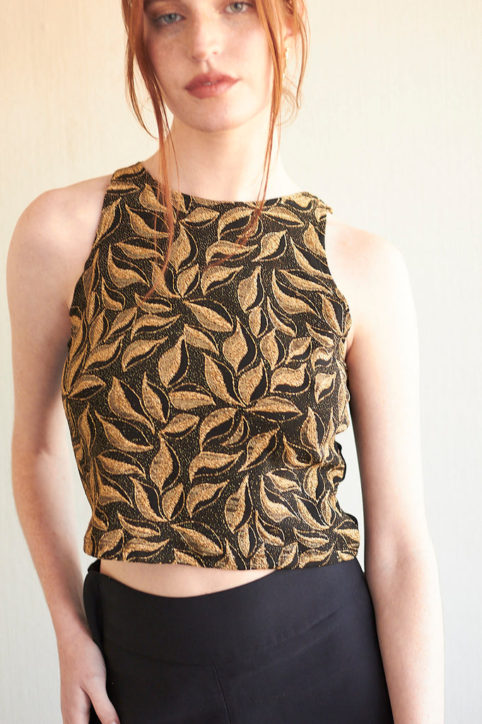 Crop Top Amanda hojas brillos dorados