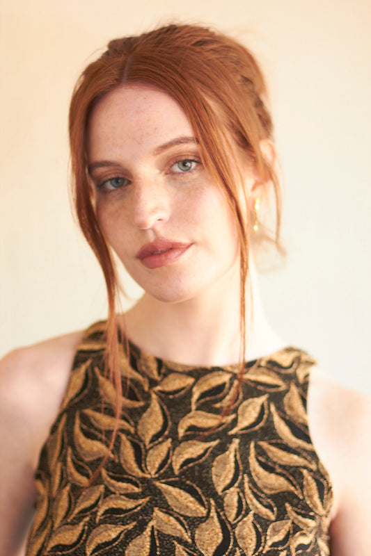 Crop Top Amanda hojas brillos dorados