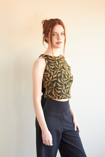 Crop Top Amanda hojas brillos dorados