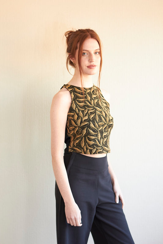 Crop Top Amanda hojas brillos dorados
