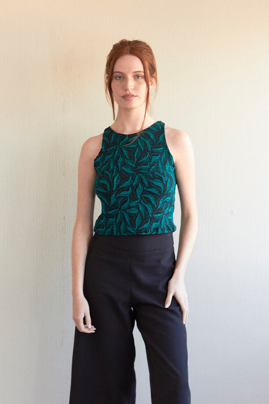 Crop top Amanda hojas brillo verde