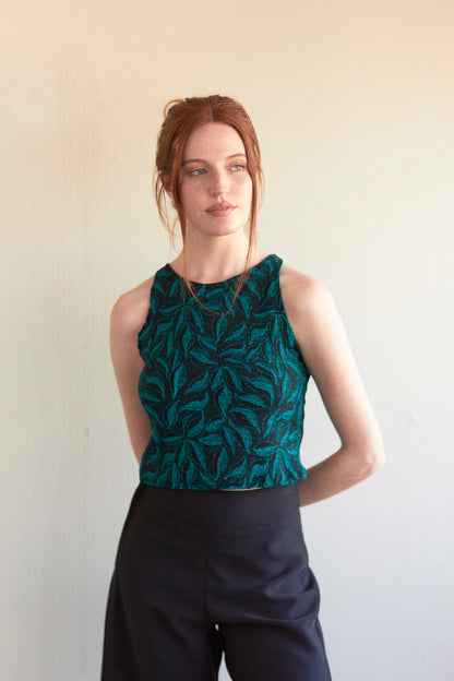 Crop top Amanda hojas brillo verde