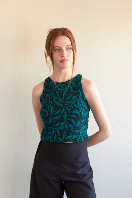 Crop top Amanda hojas brillo verde