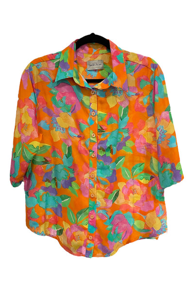 Guayabera Caba flores naranjas