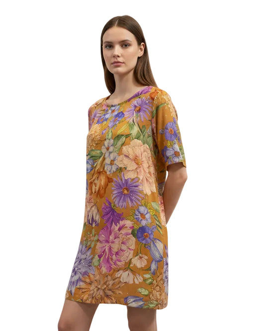 Vestido Juana flores amarillo brillos