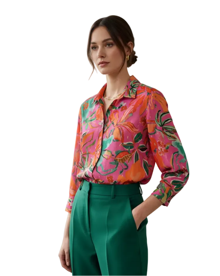 Blusa Olga Hojas Rosa