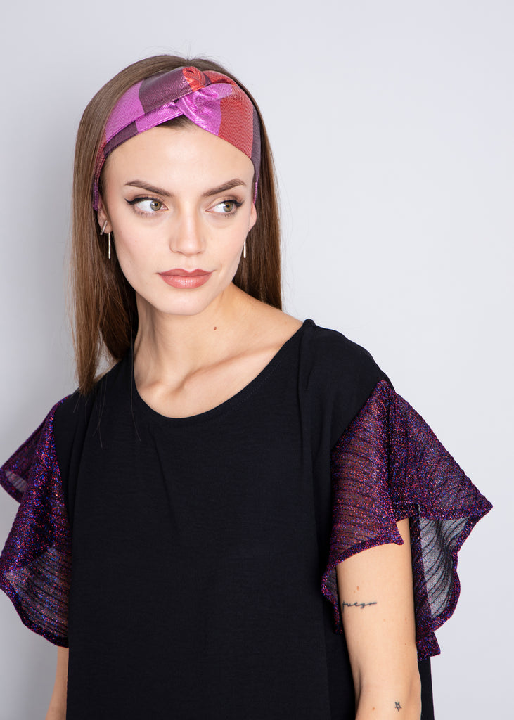 Vestido Alberta manga brillo fucsia