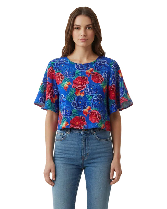 Blusa Pilar azul flores